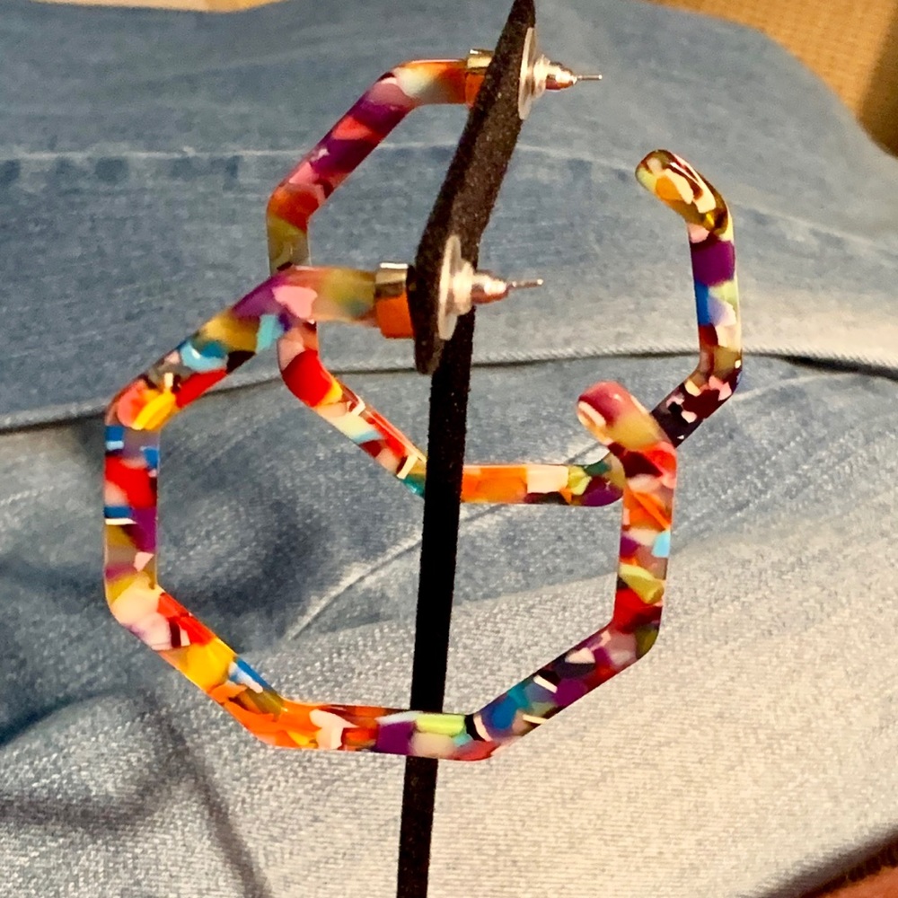 ✂️GREAT MULTICOLORED LARGE HEXAGON HOOPS🆕